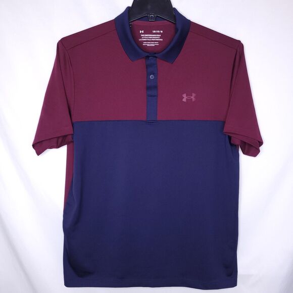 Under Armour Performance Polo Shirt Mens Large Burgundy, Navy - Picture 1 of 11